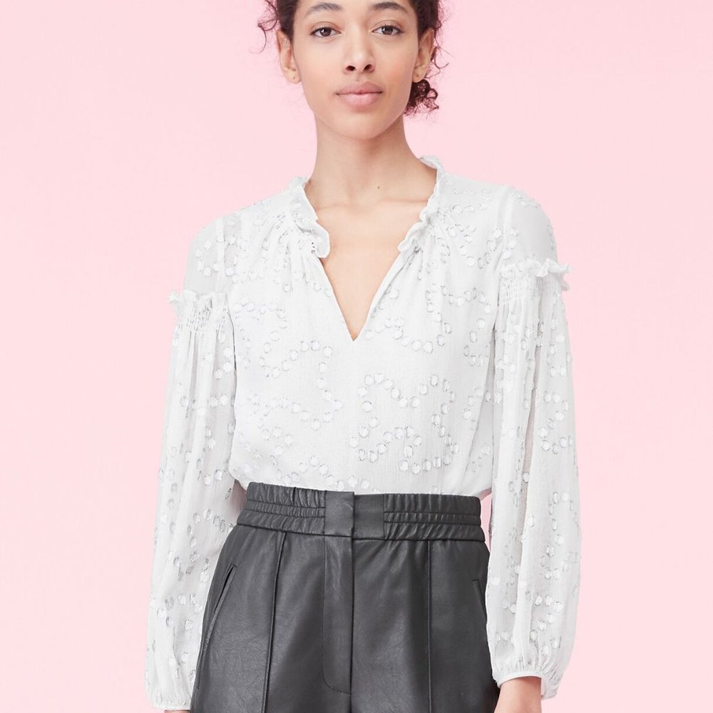 Rebecca Taylor NWT Metallic Nuage Chiffon Top/Blouse